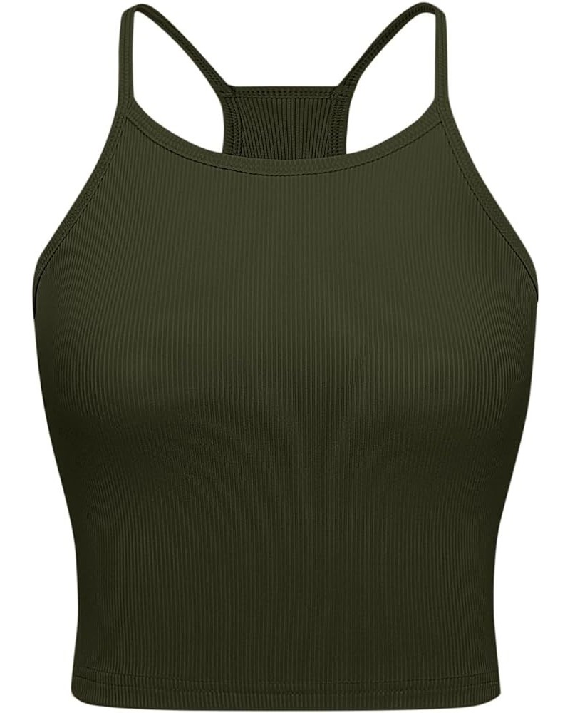 Ribbed Yoga Crop Tank Tops 2-3Pack Slim Fit Workout Camisole Olive $5.69 Tanks