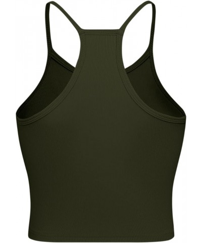 Ribbed Yoga Crop Tank Tops 2-3Pack Slim Fit Workout Camisole Olive $5.69 Tanks