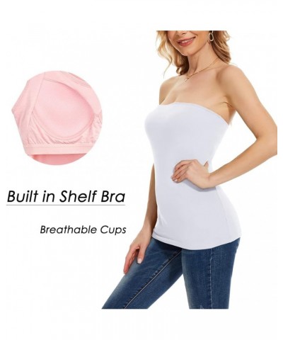 Tube Tops for Women w Built in Bra Strapless Camisole Cotton Undershirt Support Summer Long Bandeau Sexy Bright Pink+hot Pink...