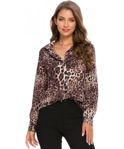 Womens Long Sleeve Button Down Shirts Classic Work Blouse Stretch Formal Casual Dress Shirt Leopard Coffee $16.23 Blouses