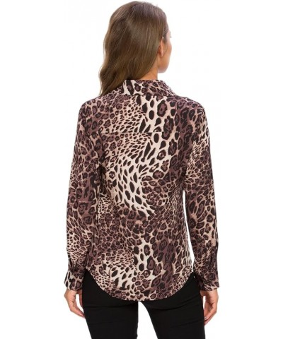 Womens Long Sleeve Button Down Shirts Classic Work Blouse Stretch Formal Casual Dress Shirt Leopard Coffee $16.23 Blouses