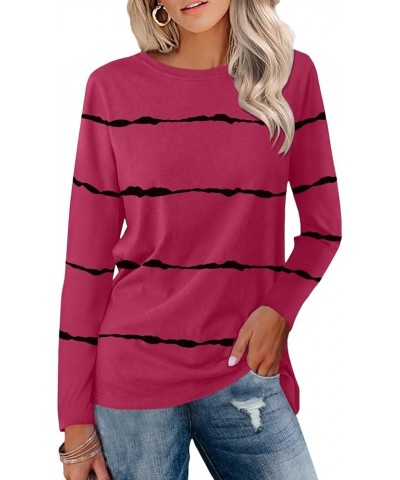 Women's Color Block Tops Casual Long Sleeve Tunic Round Neck Pullover Shirts C Maroon $18.28 Tops