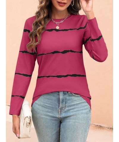 Women's Color Block Tops Casual Long Sleeve Tunic Round Neck Pullover Shirts C Maroon $18.28 Tops