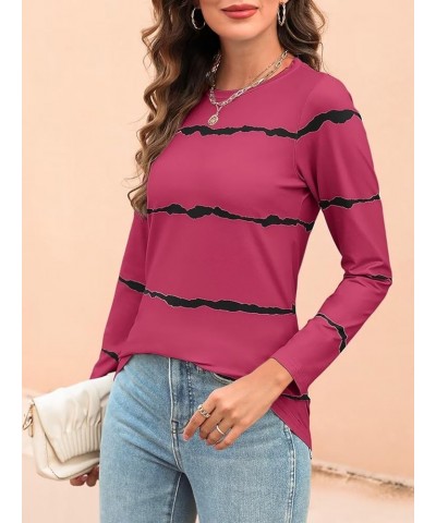 Women's Color Block Tops Casual Long Sleeve Tunic Round Neck Pullover Shirts C Maroon $18.28 Tops