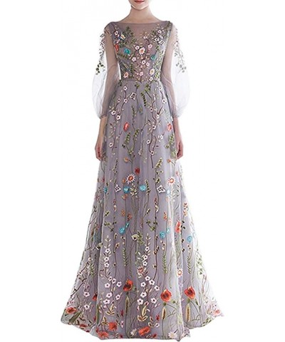 Women's Women's Floral Embroidery Prom Party Dress Long 3D Flower Evening Dresses Gray Blue $33.60 Dresses