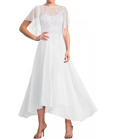 Chiffon Mother of The Bride Dresses for Wedding Short Sleeve Laces Appliques Formal Evening Dresses White $33.37 Dresses