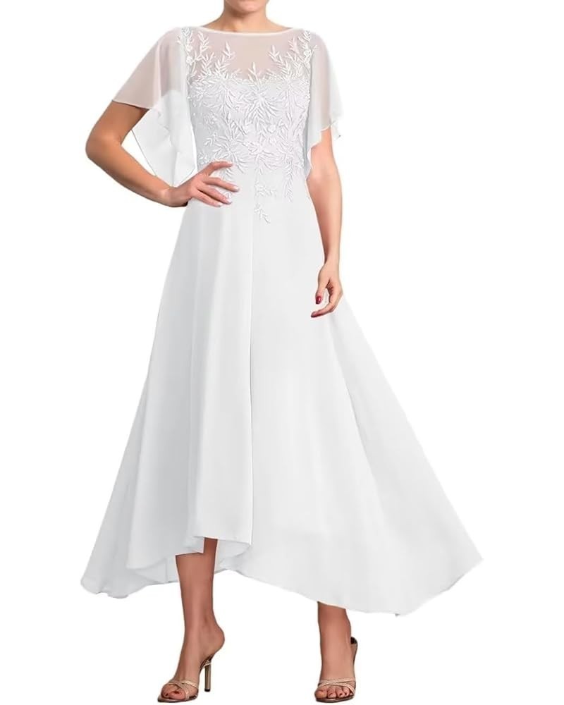 Chiffon Mother of The Bride Dresses for Wedding Short Sleeve Laces Appliques Formal Evening Dresses White $33.37 Dresses