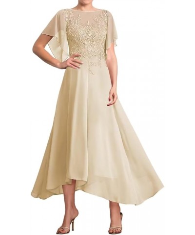 Chiffon Mother of The Bride Dresses for Wedding Short Sleeve Laces Appliques Formal Evening Dresses White $33.37 Dresses