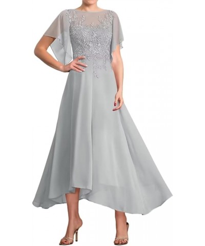 Chiffon Mother of The Bride Dresses for Wedding Short Sleeve Laces Appliques Formal Evening Dresses White $33.37 Dresses