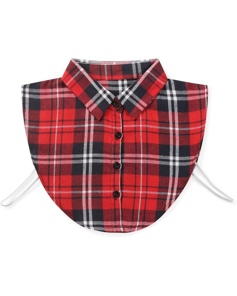 Women's Fake Collar Detachable Dickey Half Shirts False Plaid Collar for Women Girls Family Matching Outfits L001 White Red $...