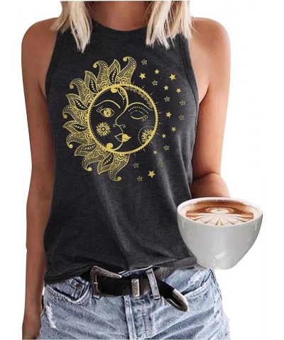 Women's Sunflower Live by The Sun Love by The Moon Tank Tops Summer Basic Racerback Tanks Shirts Funny Graphic Vest Moon Dark...