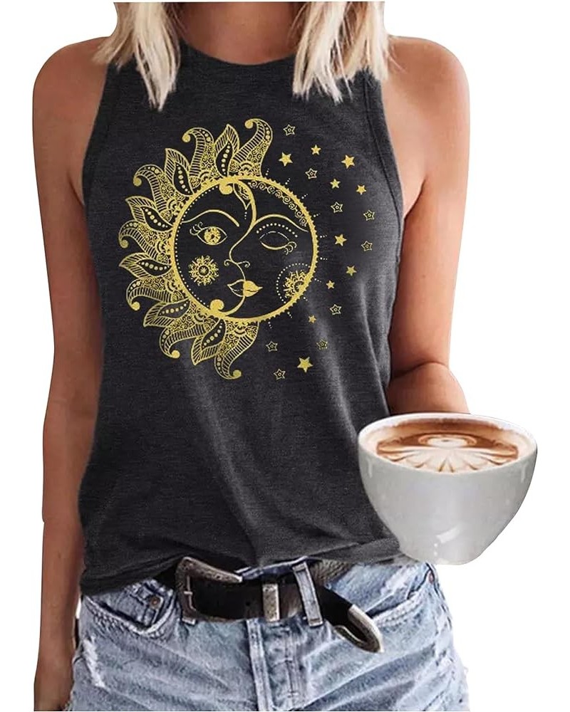 Women's Sunflower Live by The Sun Love by The Moon Tank Tops Summer Basic Racerback Tanks Shirts Funny Graphic Vest Moon Dark...