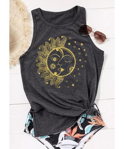 Women's Sunflower Live by The Sun Love by The Moon Tank Tops Summer Basic Racerback Tanks Shirts Funny Graphic Vest Moon Dark...