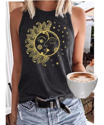 Women's Sunflower Live by The Sun Love by The Moon Tank Tops Summer Basic Racerback Tanks Shirts Funny Graphic Vest Moon Dark...