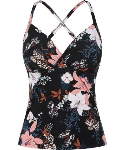 V Neck Tankini Bathing Suit Tops for Women V Neck Wrap Front Swim Tank Tops Tummy Control Swimsuits Black&floral $16.90 Swims...