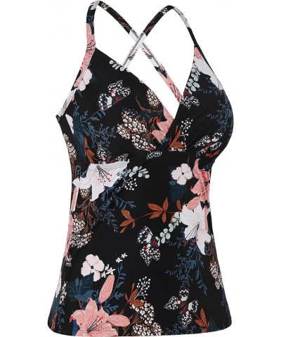 V Neck Tankini Bathing Suit Tops for Women V Neck Wrap Front Swim Tank Tops Tummy Control Swimsuits Black&floral $16.90 Swims...