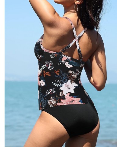 V Neck Tankini Bathing Suit Tops for Women V Neck Wrap Front Swim Tank Tops Tummy Control Swimsuits Black&floral $16.90 Swims...