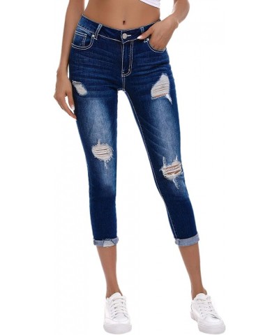 Women's Ripped Boyfriend Jeans Stretch Distressed Jeans Capri Mom Jean with Hole 7297-darkblue $25.19 Jeans