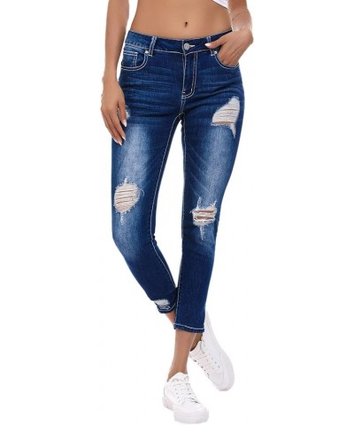 Women's Ripped Boyfriend Jeans Stretch Distressed Jeans Capri Mom Jean with Hole 7297-darkblue $25.19 Jeans