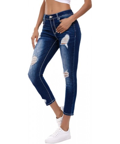 Women's Ripped Boyfriend Jeans Stretch Distressed Jeans Capri Mom Jean with Hole 7297-darkblue $25.19 Jeans