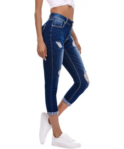 Women's Ripped Boyfriend Jeans Stretch Distressed Jeans Capri Mom Jean with Hole 7297-darkblue $25.19 Jeans