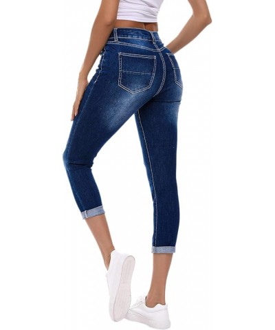 Women's Ripped Boyfriend Jeans Stretch Distressed Jeans Capri Mom Jean with Hole 7297-darkblue $25.19 Jeans