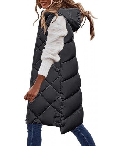 Womens Quilted Puffer Vest Maxi Length Sleeveless Hooded Packable Winter Warm Thickened Down Jacket 05 Black $17.27 Vests