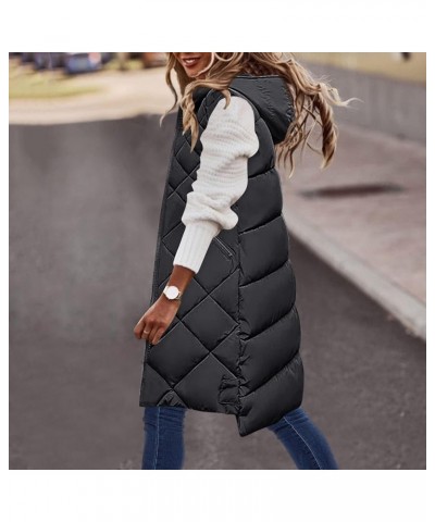 Womens Quilted Puffer Vest Maxi Length Sleeveless Hooded Packable Winter Warm Thickened Down Jacket 05 Black $17.27 Vests