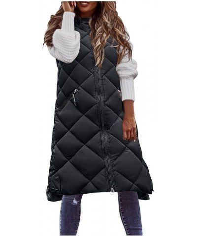 Womens Quilted Puffer Vest Maxi Length Sleeveless Hooded Packable Winter Warm Thickened Down Jacket 05 Black $17.27 Vests