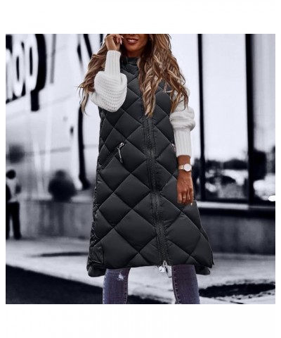 Womens Quilted Puffer Vest Maxi Length Sleeveless Hooded Packable Winter Warm Thickened Down Jacket 05 Black $17.27 Vests