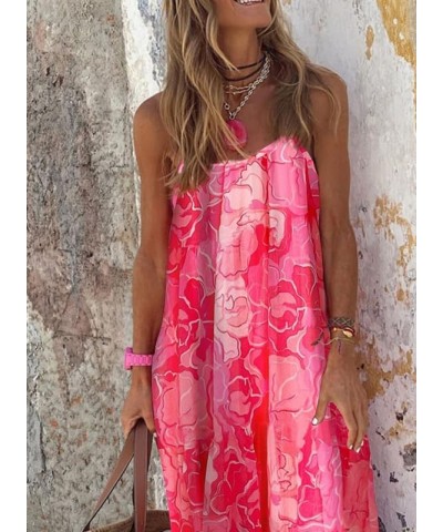 Women Summer Dresses 2024 Spaghetti Strap Scoop Neck Smocked Ruffle Flowy Boho Maxi Dress Rose $22.89 Dresses