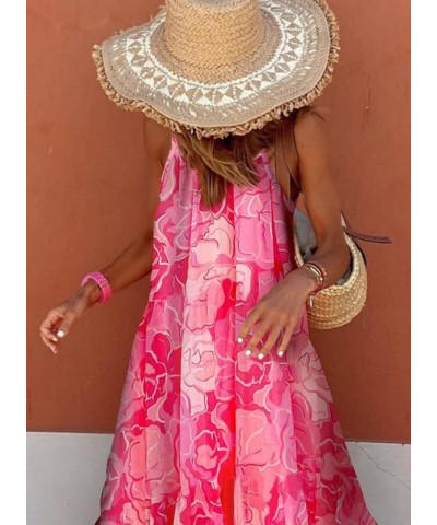 Women Summer Dresses 2024 Spaghetti Strap Scoop Neck Smocked Ruffle Flowy Boho Maxi Dress Rose $22.89 Dresses