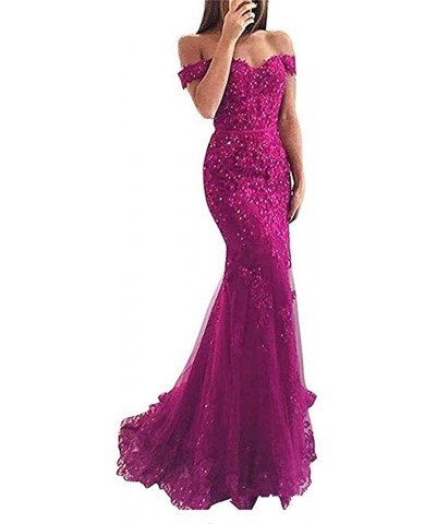 Women's Off The Shoulder Prom Dress Lace Mermaid Evening Gown Fuchsia $45.60 Dresses