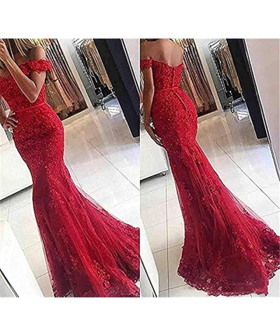 Women's Off The Shoulder Prom Dress Lace Mermaid Evening Gown Fuchsia $45.60 Dresses