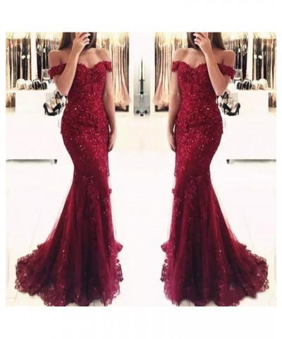 Women's Off The Shoulder Prom Dress Lace Mermaid Evening Gown Fuchsia $45.60 Dresses