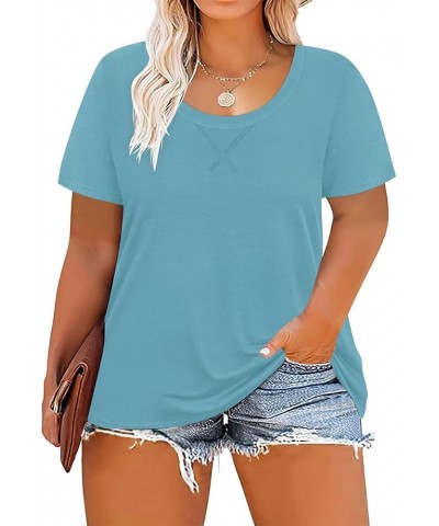 Plus Size Tops for Women Short Sleeve Shirt Summer Star/Leopard/Tie Dye/Flower Crewneck Pullover Tunic XL-5XL A85f-light Gree...