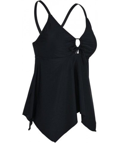 Women's Front Tie Swim Top Cross Back Tankini Top Flowy Swimdress Tummy Control A Black $12.71 Swimsuits