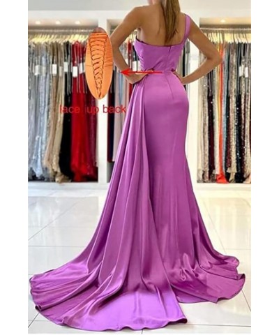 One Shoulder Mermaid Bridesmaid Dresses for Wedding Ruched Satin Prom Dress Bodycon Formal Party Dress Lilac $44.82 Dresses