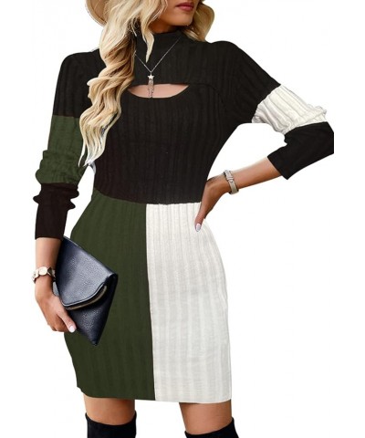 Women Long Sleeve Mock Neck Knit Stretch Slim Cutout Pullover Sweater Ribbed Bodycon Mini Sweater Dress Armygreenwhite $24.77...