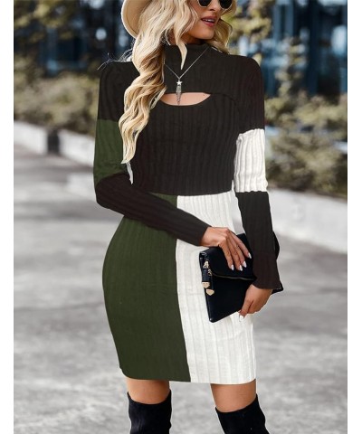 Women Long Sleeve Mock Neck Knit Stretch Slim Cutout Pullover Sweater Ribbed Bodycon Mini Sweater Dress Armygreenwhite $24.77...