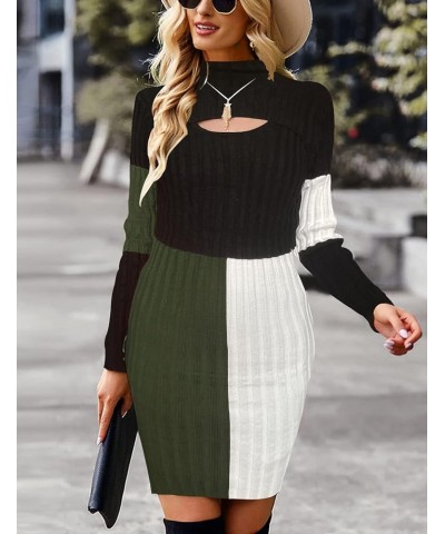 Women Long Sleeve Mock Neck Knit Stretch Slim Cutout Pullover Sweater Ribbed Bodycon Mini Sweater Dress Armygreenwhite $24.77...