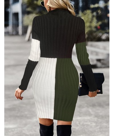 Women Long Sleeve Mock Neck Knit Stretch Slim Cutout Pullover Sweater Ribbed Bodycon Mini Sweater Dress Armygreenwhite $24.77...