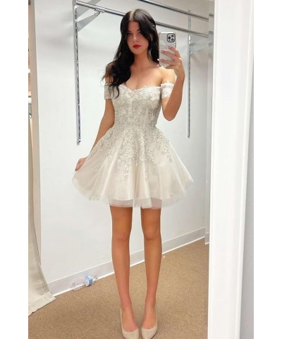 Lace Applique Short Homecoming Dresses for Teens 2023 Glitter Tulle Cold Shoulder Formal Prom Cocktail Gown Black $31.50 Dresses