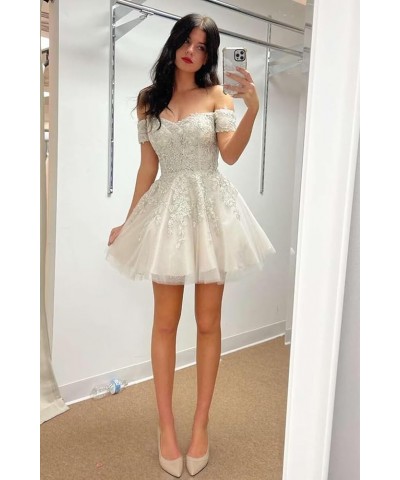 Lace Applique Short Homecoming Dresses for Teens 2023 Glitter Tulle Cold Shoulder Formal Prom Cocktail Gown Black $31.50 Dresses