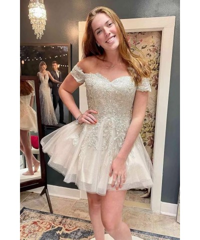 Lace Applique Short Homecoming Dresses for Teens 2023 Glitter Tulle Cold Shoulder Formal Prom Cocktail Gown Black $31.50 Dresses