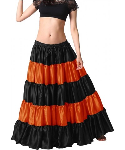 Women's Satin 6 Yard 5 Tiered Gypsy Belly Dance Skirt Flamenco - S - Bluish Purple Small Black / Orange $22.41 Skirts