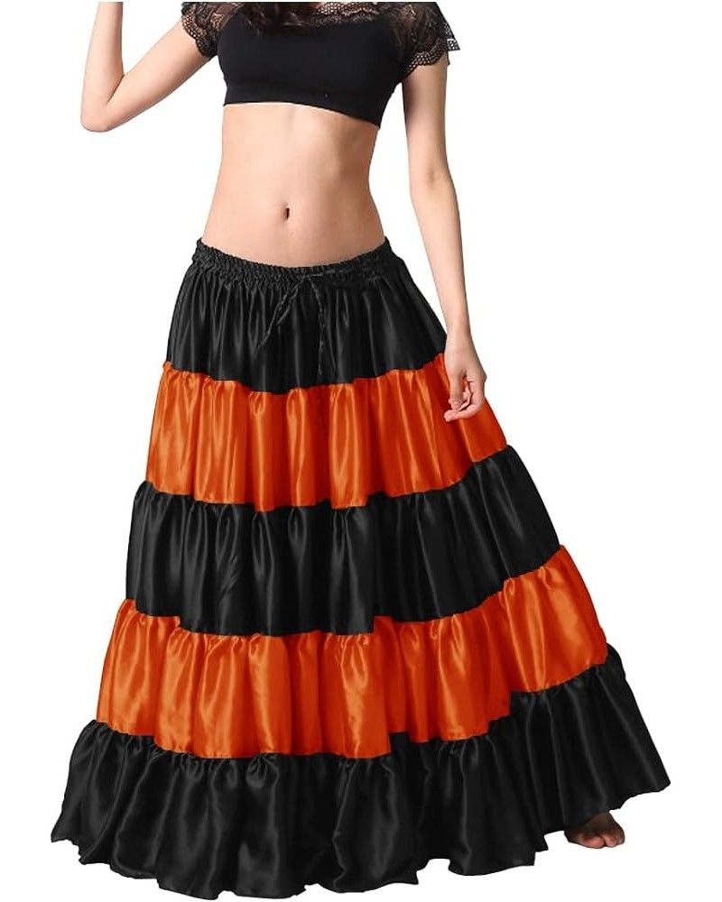 Women's Satin 6 Yard 5 Tiered Gypsy Belly Dance Skirt Flamenco - S - Bluish Purple Small Black / Orange $22.41 Skirts