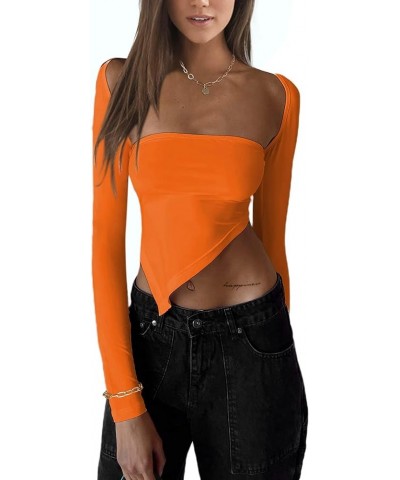 Going Out Asymmetrical Bolero Tops: Sexy Long Sleeve Women's Shirts Orange $10.78 T-Shirts