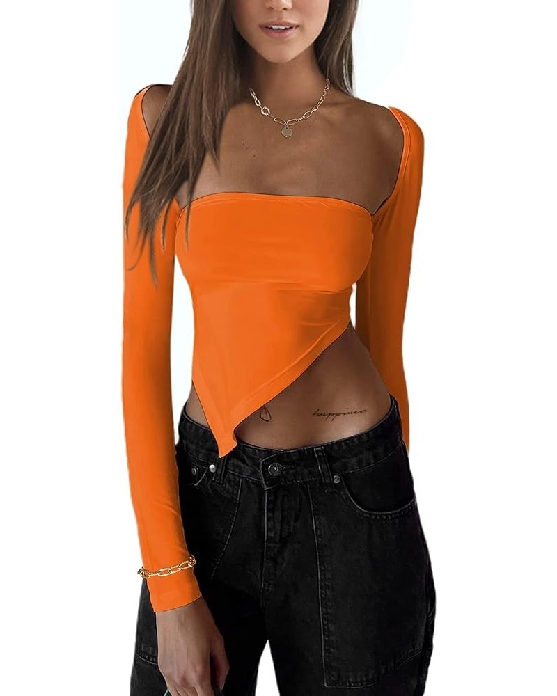 Going Out Asymmetrical Bolero Tops: Sexy Long Sleeve Women's Shirts Orange $10.78 T-Shirts