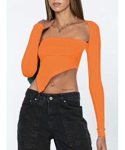 Going Out Asymmetrical Bolero Tops: Sexy Long Sleeve Women's Shirts Orange $10.78 T-Shirts